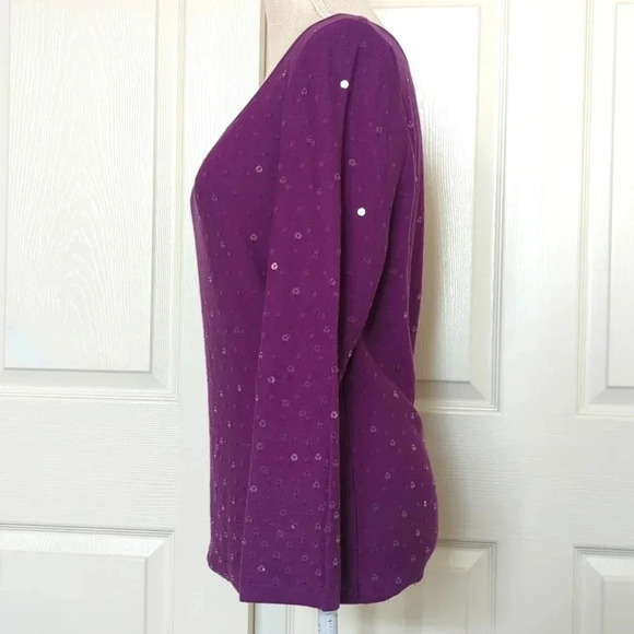 Salvador Ferragamo Sccop neck Sequined Purple Wool Sweater - Picture 3 of 5